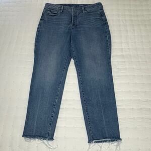 Old Navy High-Rise O.G. Straight  Button Fly Raw Edge Jeans Women's 14 Med Blue